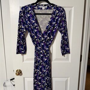 Diane Von Furstenberg Purple Floral Long Sleeve Dress